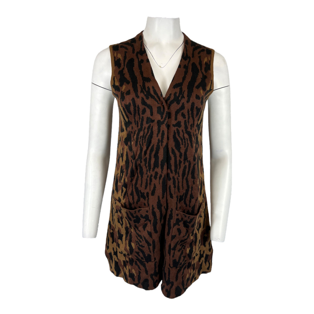 Susan Graver Jacquard Open Front Sweater Vest with Pockets Neutral X-Small Size